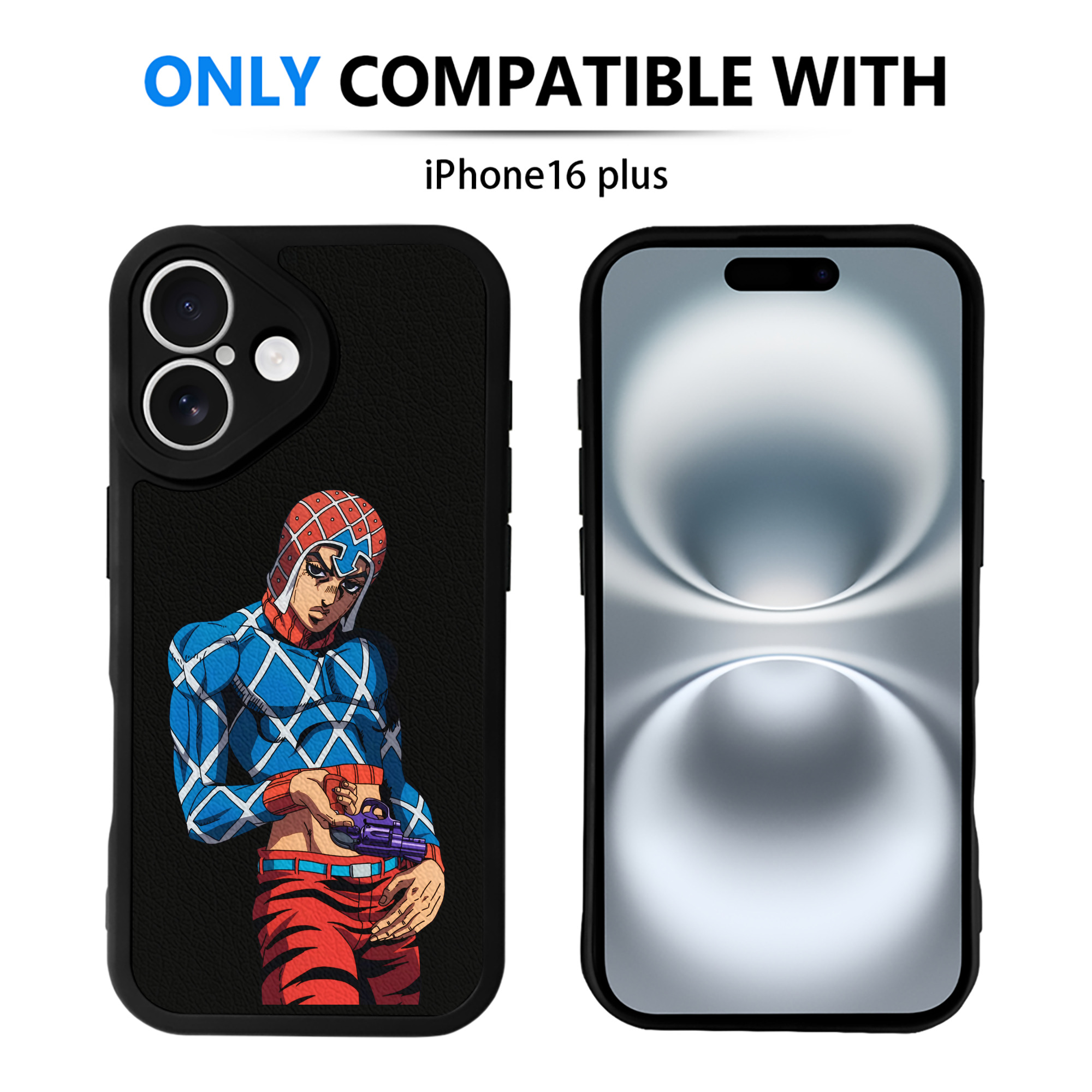 （画像用） ジョジョの奇妙な冒険 グイード?ミスタ JoJo's Bizarre Adventure Guido Mista 【iPhone 16シリーズ対応】シリコンスマホケース（レザー調） 材質：シリコン